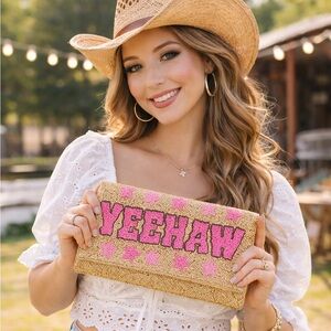 YEEHAW Beaded Clutch | Pink Western Crossbody Purse w/ Chain